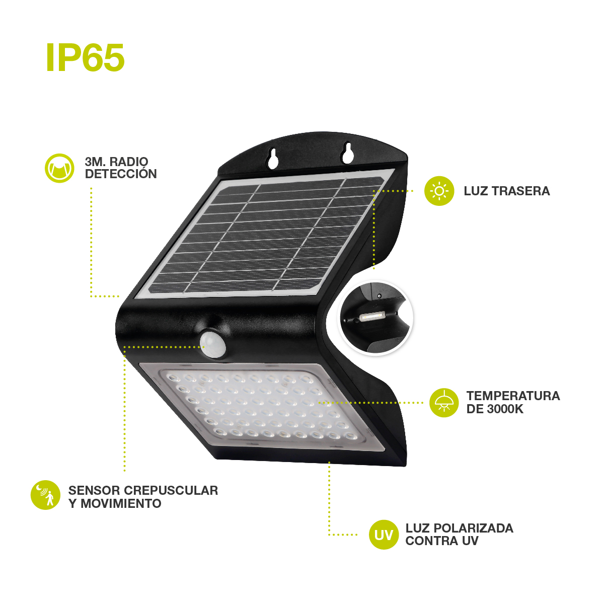 Aplique de Pared Solar LED con Sensor Crepuscular y Movimiento