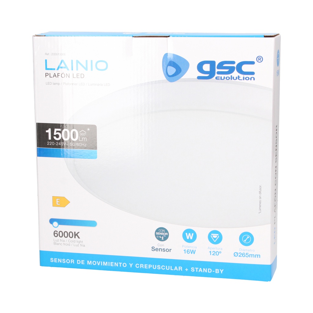 Plafón LED Lainio con sensor movimiento y crepuscular + stand-by 16W 6000K