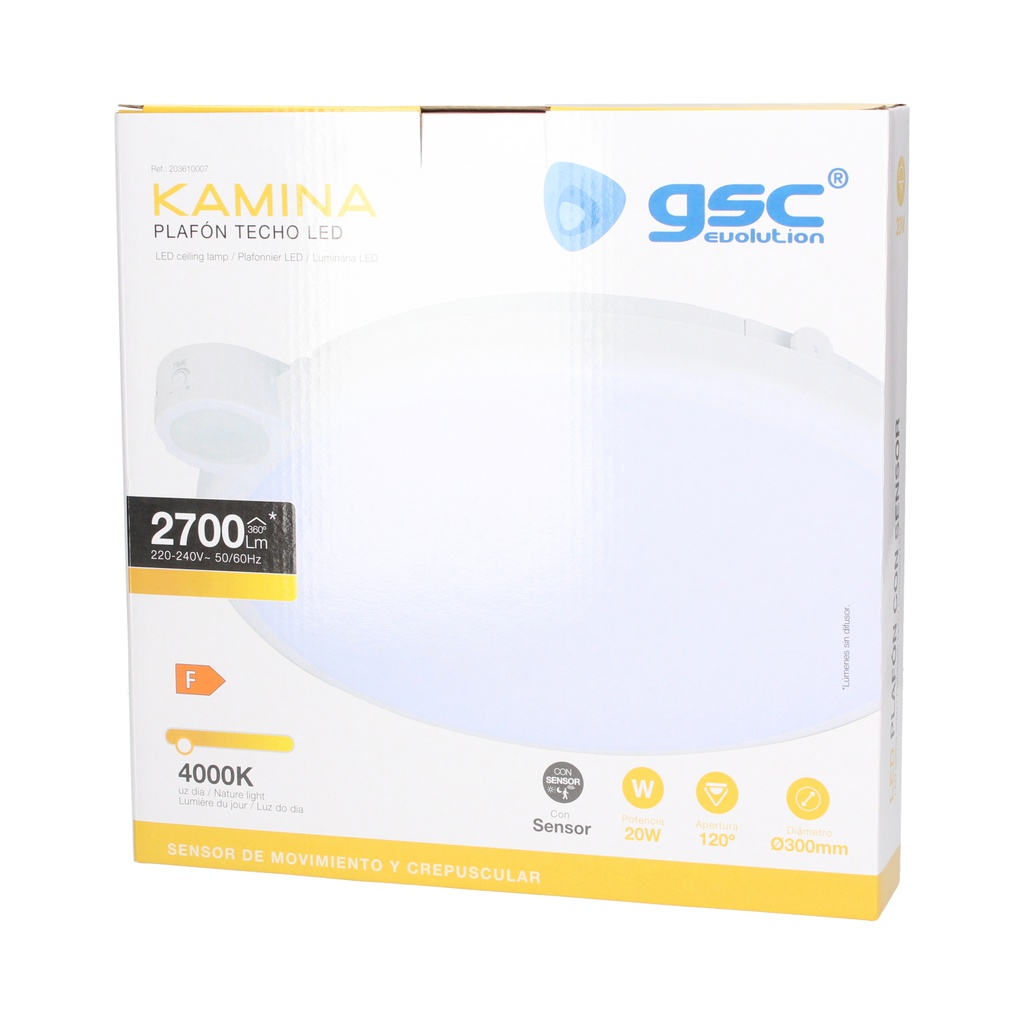 Plafón techo LED Kamina con sensor movimiento y crepuscular 20W 4000K