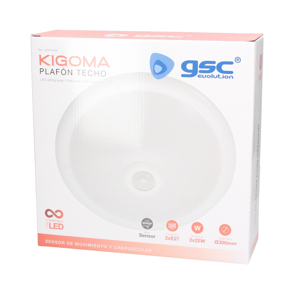 Plafón techo Kigoma con sensor movimiento y crepuscular 2x25W (LED) E27