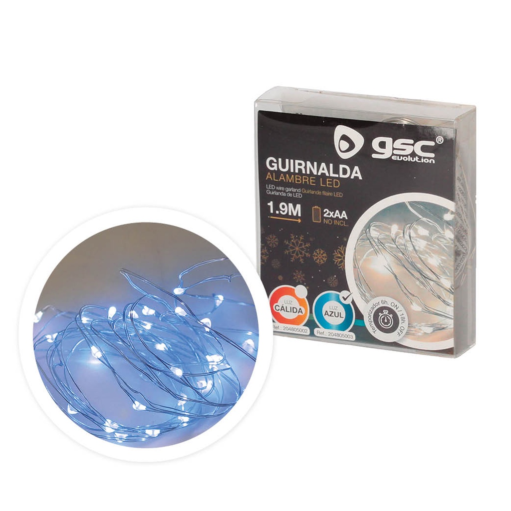 Guirnalda alambre LED 1,9M 2xAA Azul