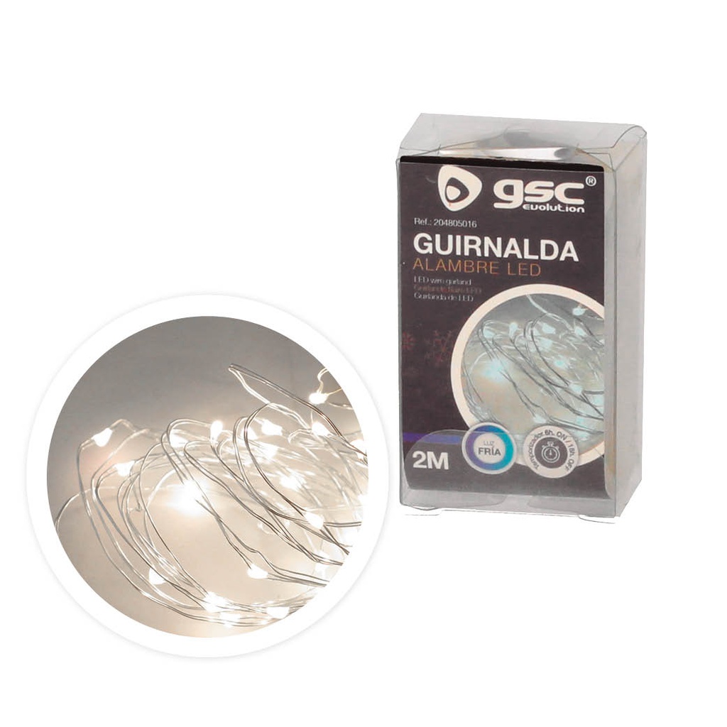 Guirnalda alambre LED 2M 2xCR2032 Luz fría