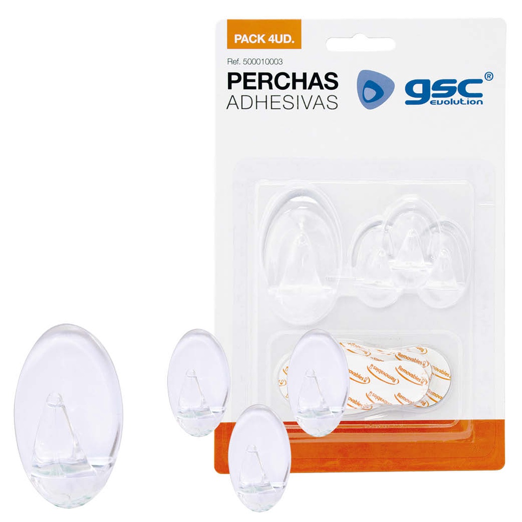 Pack 4 Perchas adhesivas Transparentes