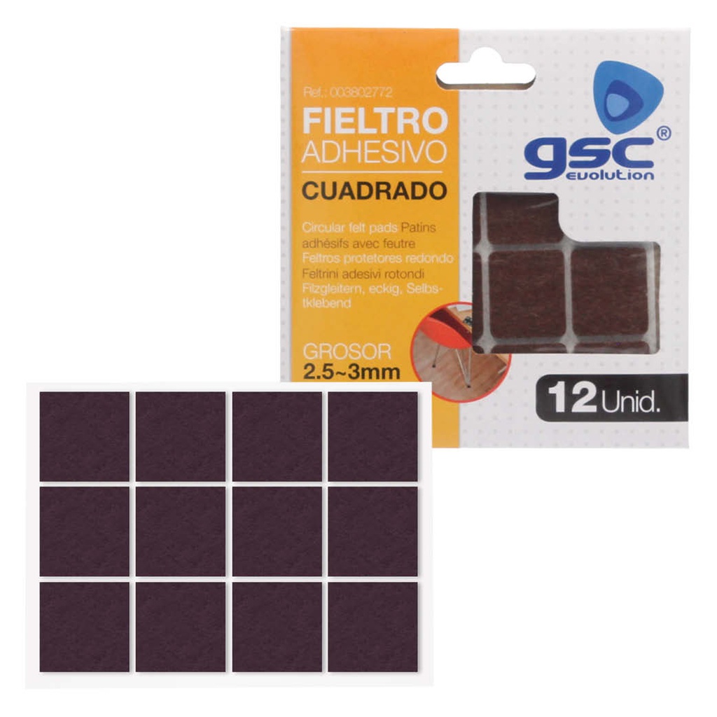 Set 12 fieltros adhesivos cuadrados 20x23mm - Marron