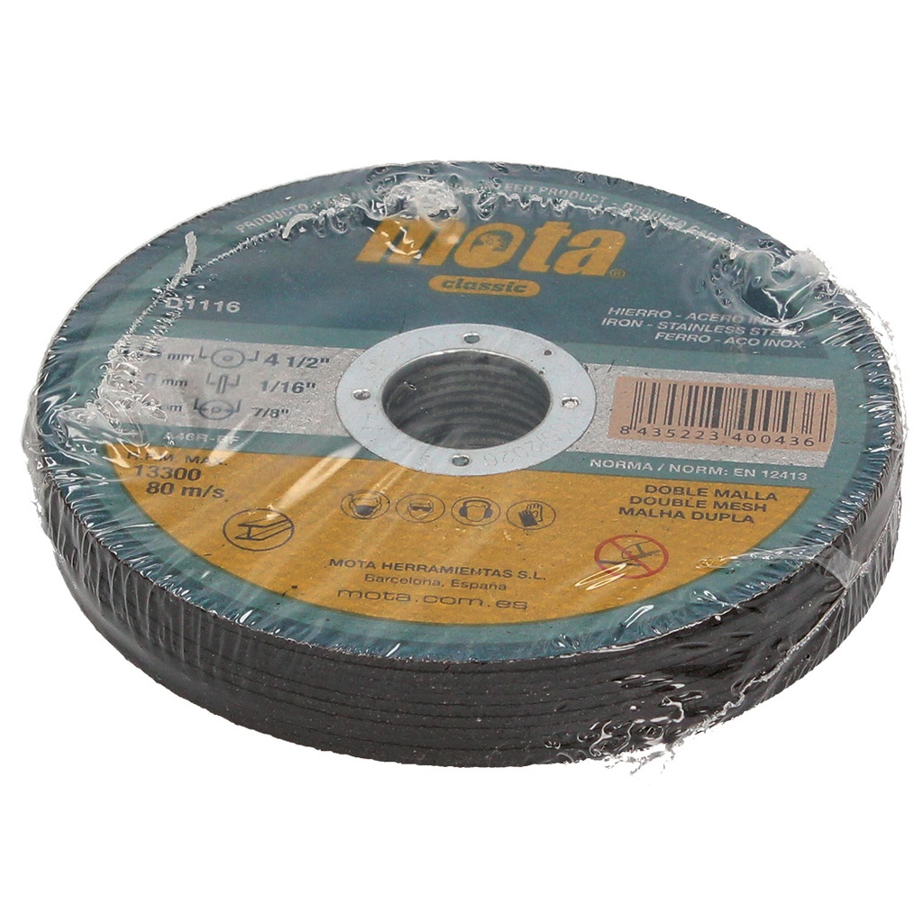 Pack 10 discos de corte de acero inoxidable 115x1.6x22.23mm