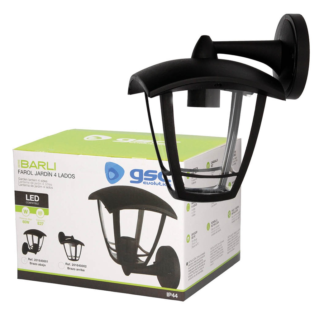 Farol de jardín brazo arriba Serie Barli E27 Negro