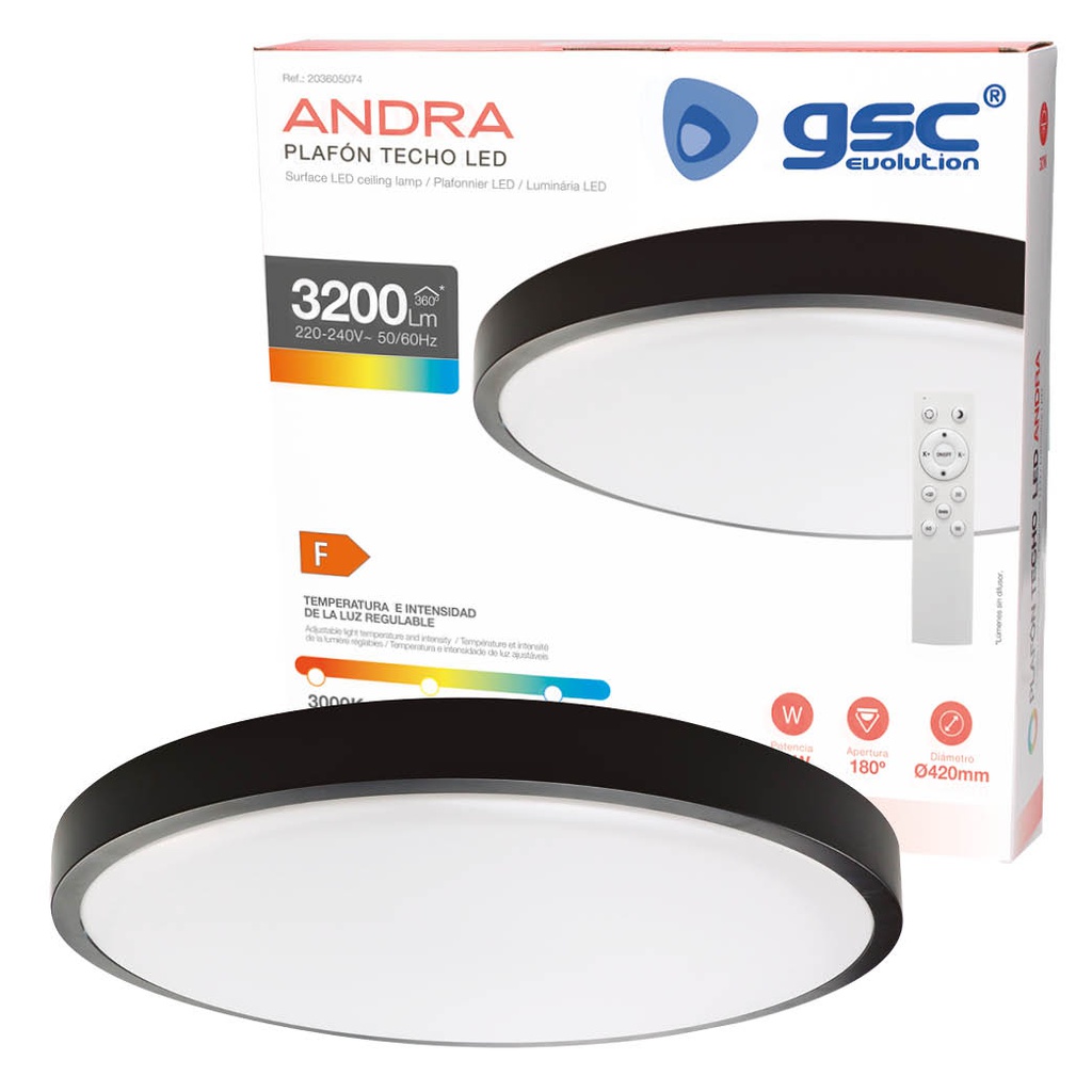 Plafón techo LED Andra redondo 30W 3000K a 6500K IP44 regulable Negro