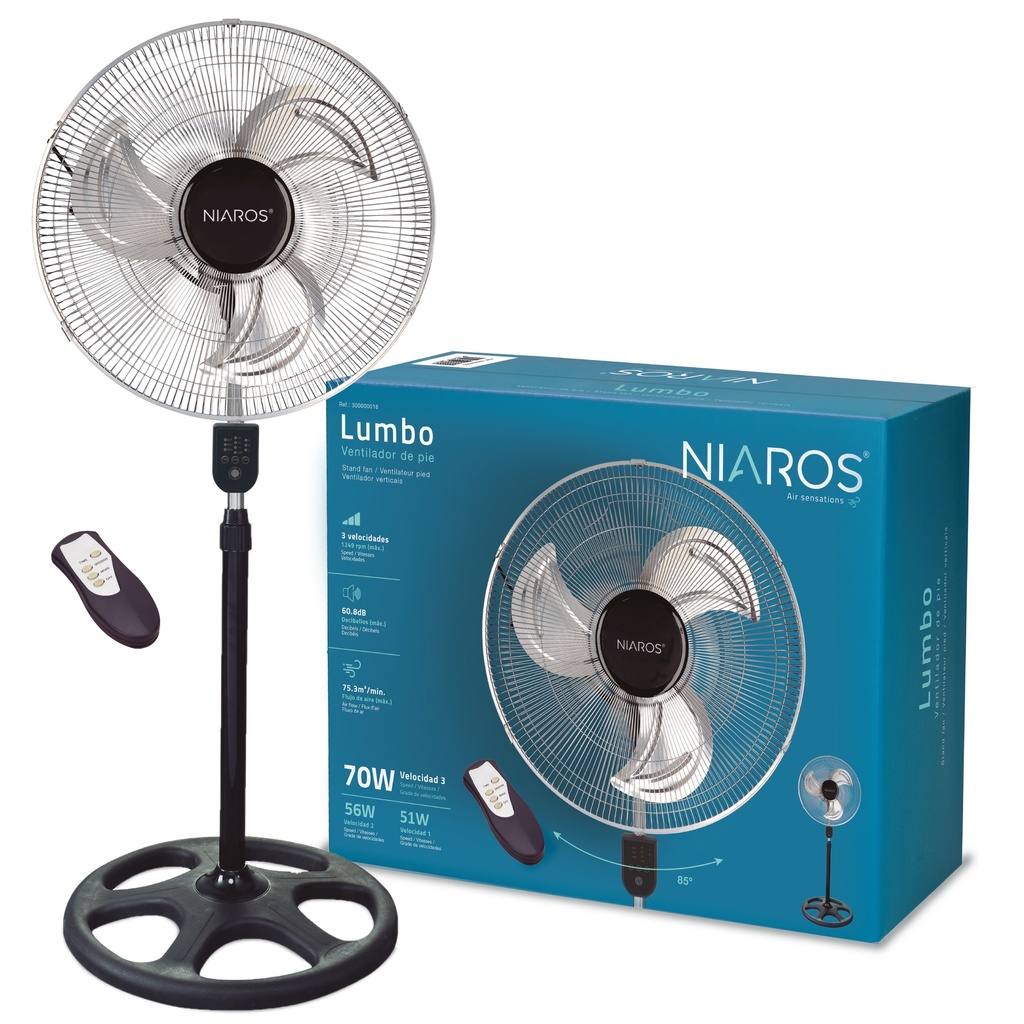 Ventilador metálico de pie con mando 50cm 70W