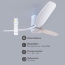 Ventilador de techo con mando 52' motor DC CCT regulable 3 aspas Madera blanco