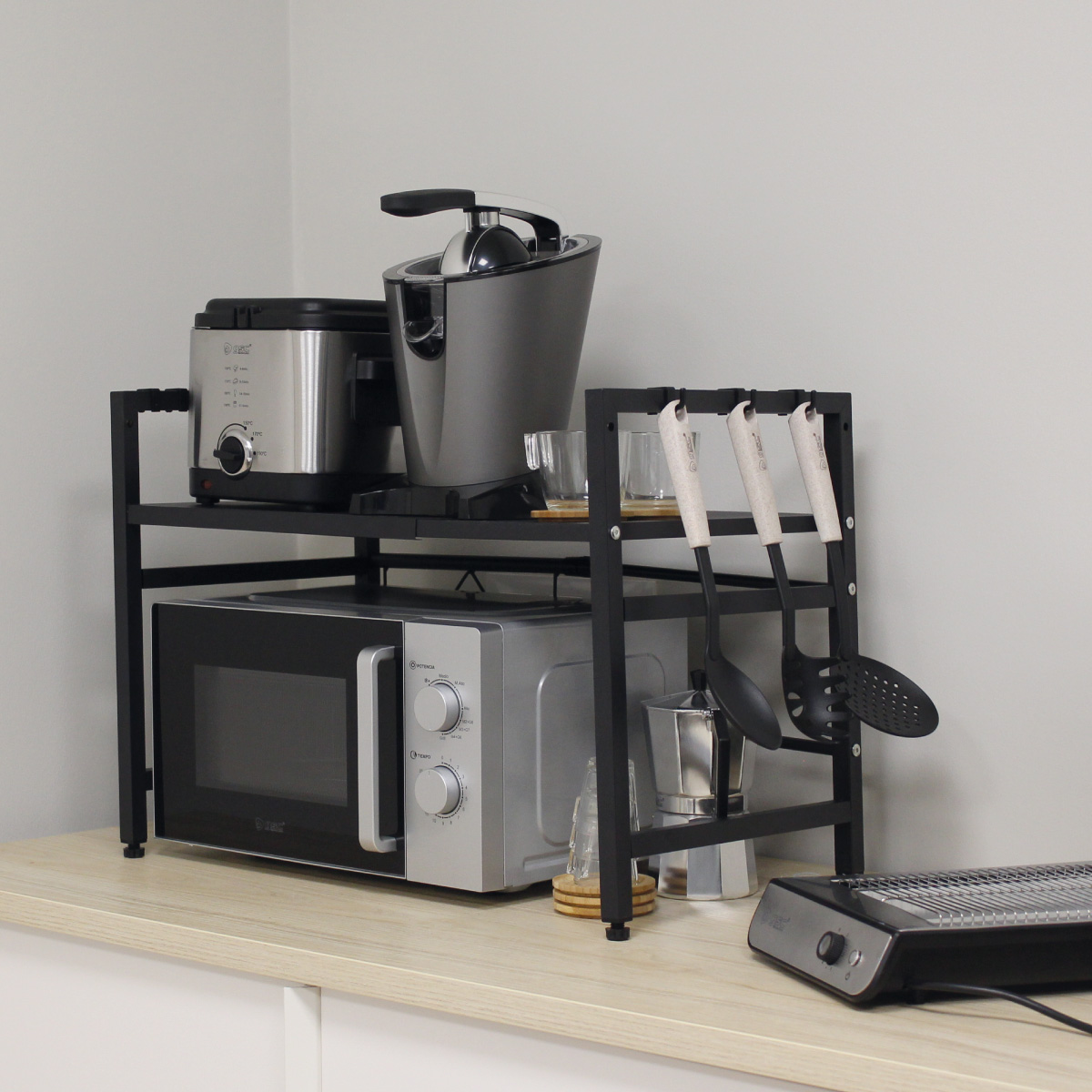 Estante de almacenamiento de cocina, soporte para microondas, organizador  de microondas, estante para horno, estante de cocina (color negro)
