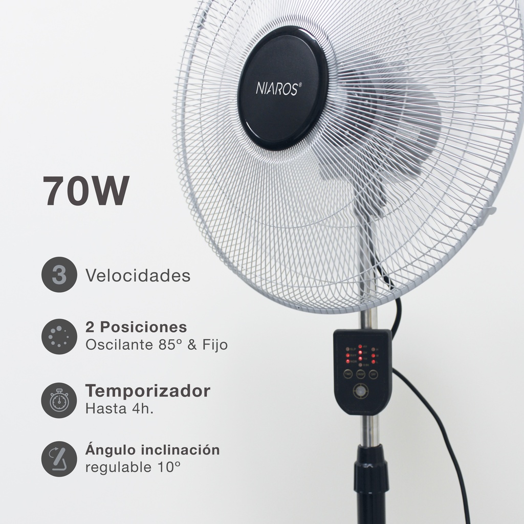 Ventilador metálico de pie con mando 50cm 70W