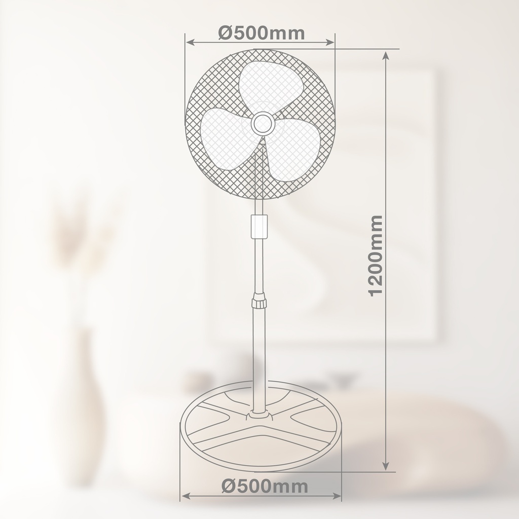 Ventilador metálico de pie con mando 50cm 70W