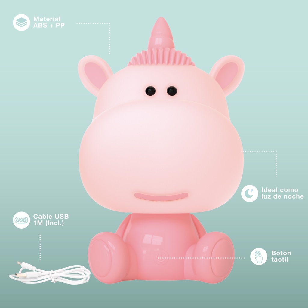 Luz de noche infantil LED Unicornio 2,5W Rosa