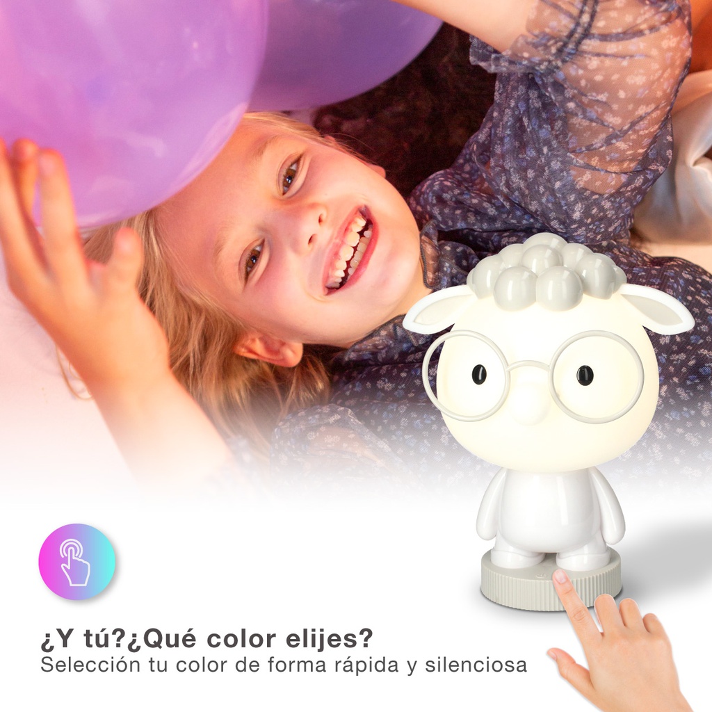 Luz de noche infantil LED Ovejita 2,5W RGB  luz día batería recargable Blanco