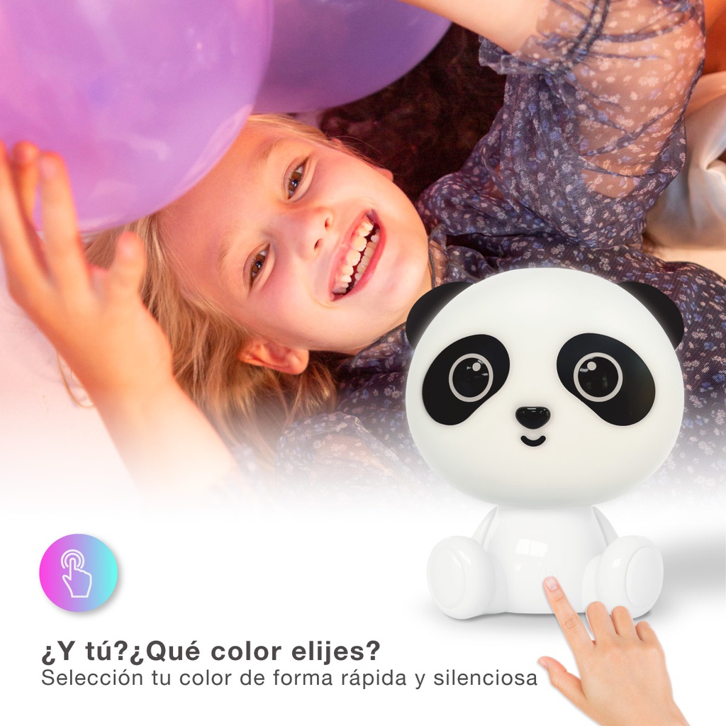 Luz de noche infantil LED Panda 2,5W RGB + luz día batería recargable Blanco