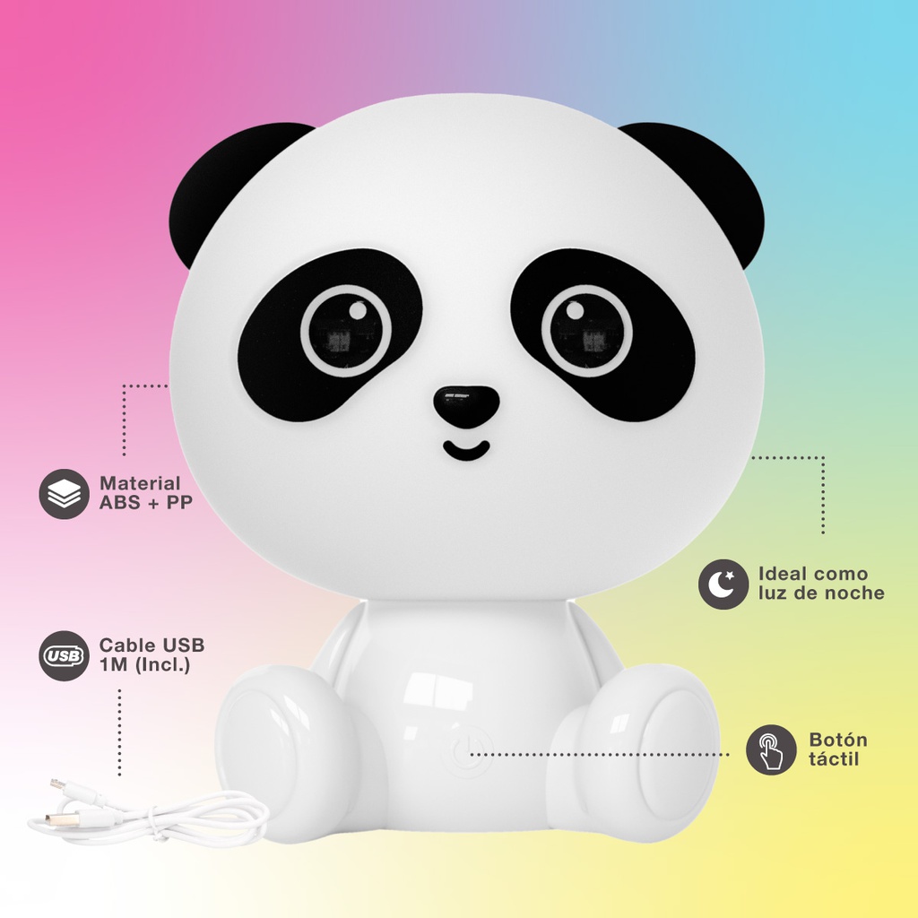 Luz de noche infantil LED Panda 2,5W RGB + luz día batería recargable Blanco