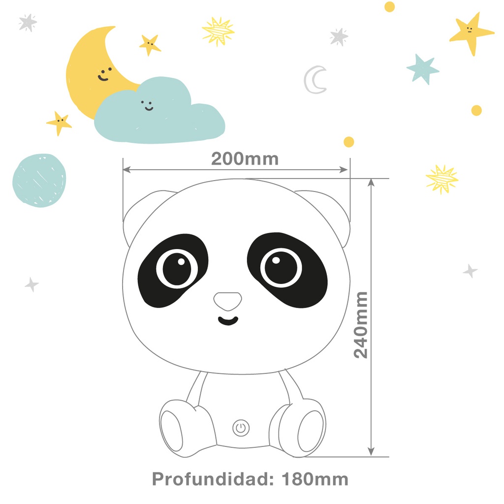 Luz de noche infantil LED Panda 2,5W RGB + luz día batería recargable Blanco