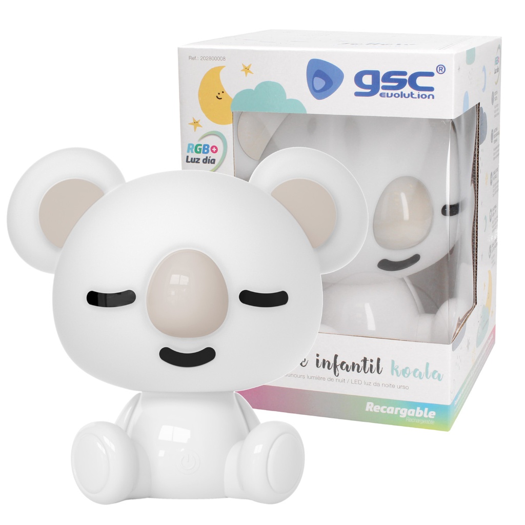 Luz de noche infantil LED Koala 2,5W RGB + luz día batería recargable Blanco