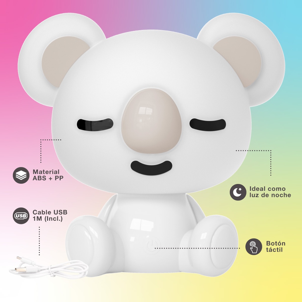 Luz de noche infantil LED Koala 2,5W RGB + luz día batería recargable Blanco