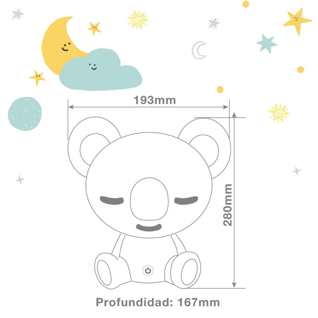 Luz de noche infantil LED Koala 2,5W RGB + luz día batería recargable Blanco