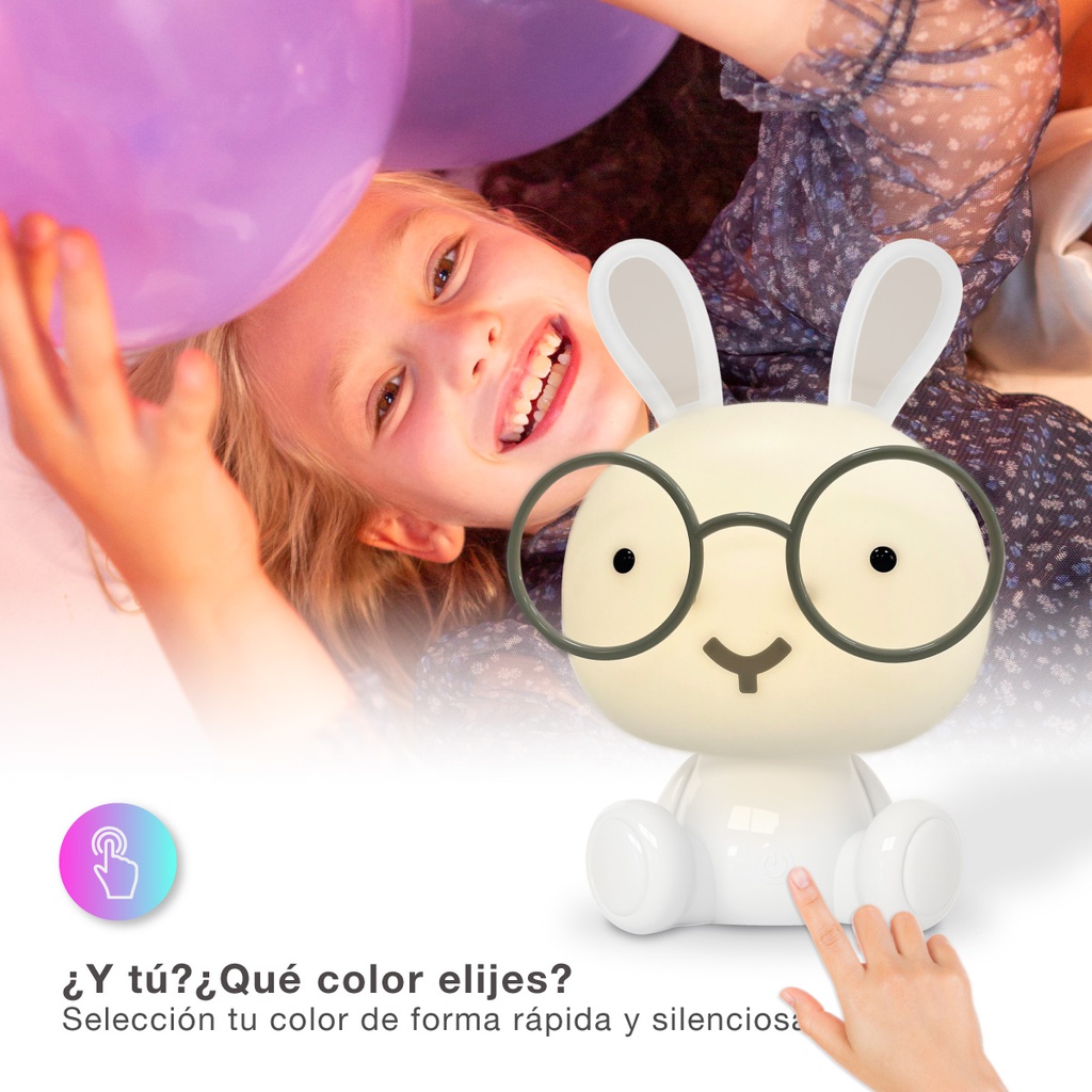 Luz de noche infantil LED Conejito 2,5W RGB + luz día batería recargable Blanco