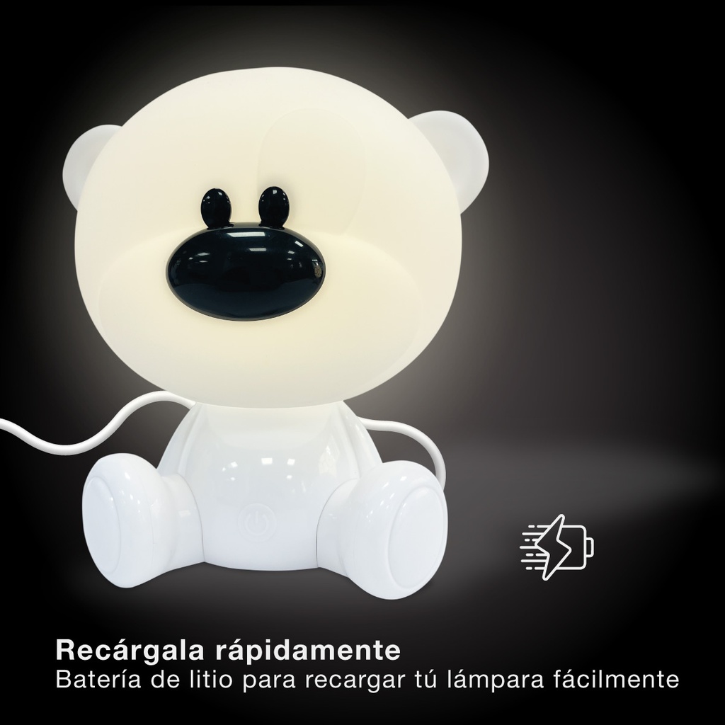 Luz de noche infantil LED Osito 2,5W RGB + luz día batería recargable Blanco