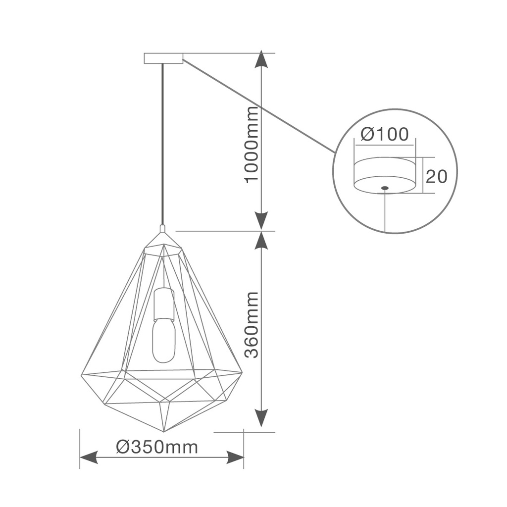 Lámpara colgante Diamond E27 1M Negro