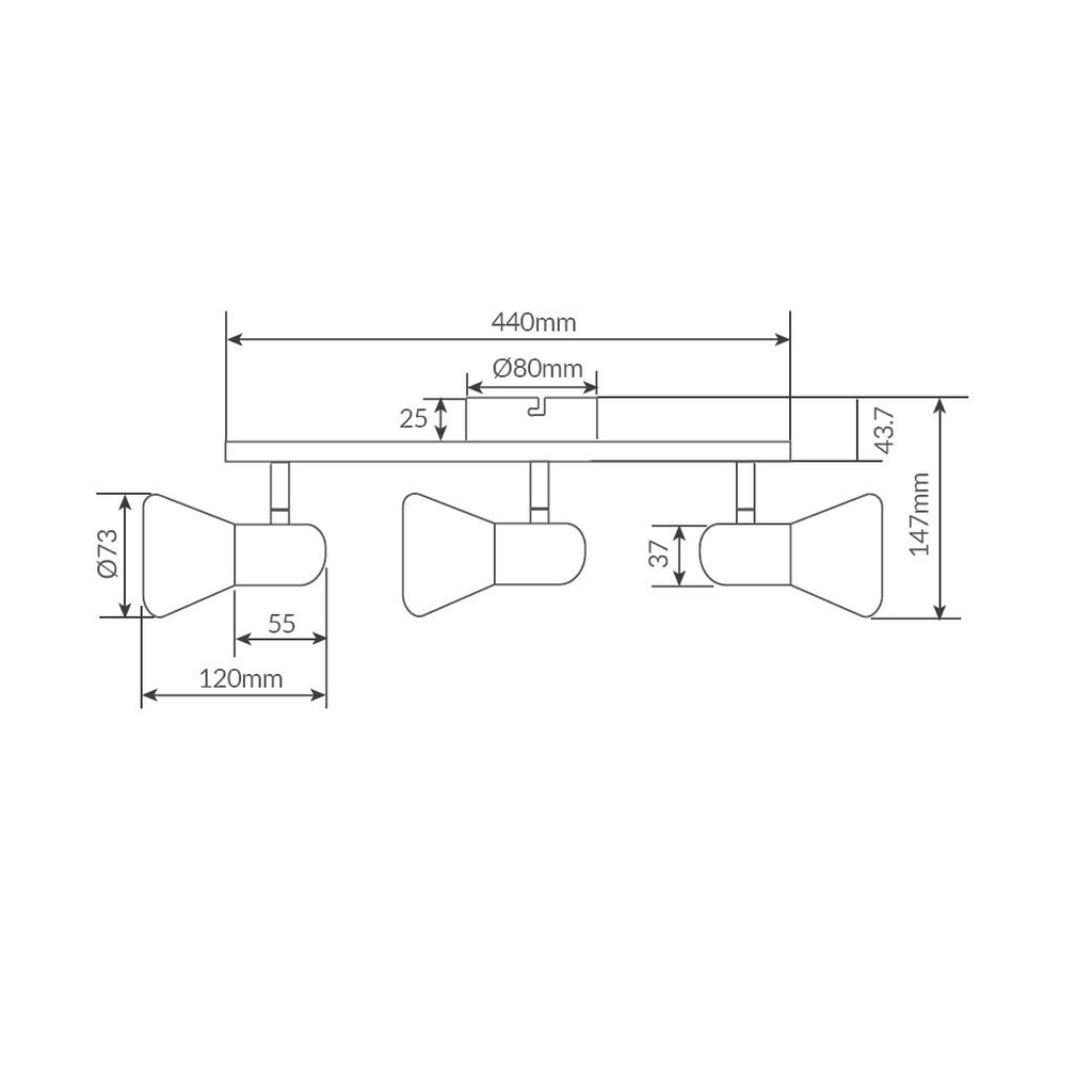 Foco de techo triple lineal Serie Guimara E14 Níquel