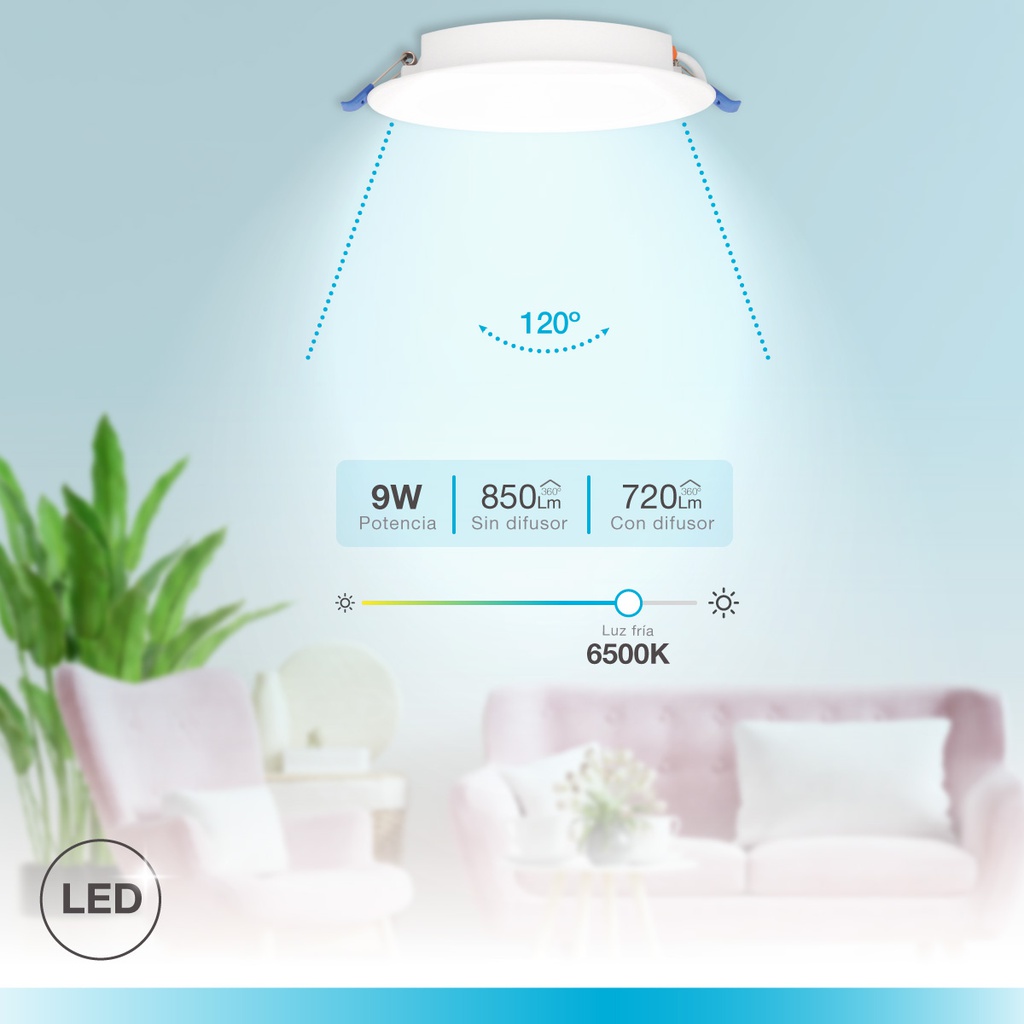 Downlight empotrable LED redondo Belur 9W 6500K Blanco