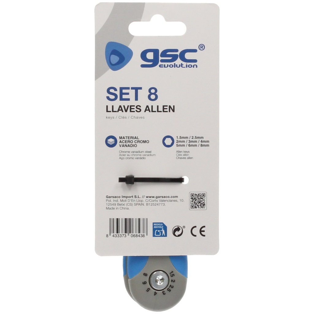 Set 8 llaves allen de 1,5 a 8mm