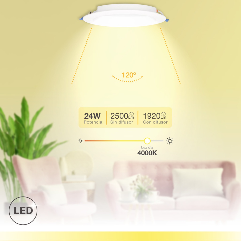 Downlight empotrable LED redondo Belur 24W 4000K Blanco