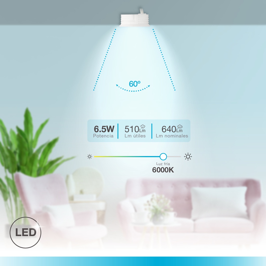 Módulo LED plano Serie Lúbia para focos y aros empotrables 60º 6,5W 6000K