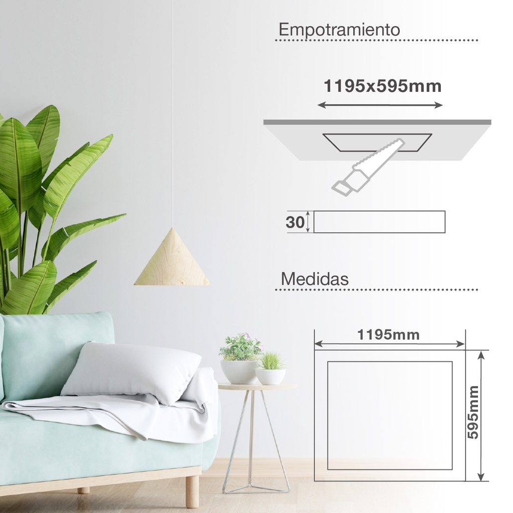 Panel empotrable LED rectangular Luena 60W 4200K Blanco