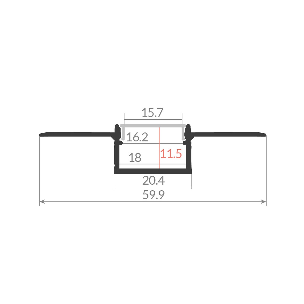 Kit perfil aluminio traslúcido empotrable pladur 2M para tiras LED hasta 18mm