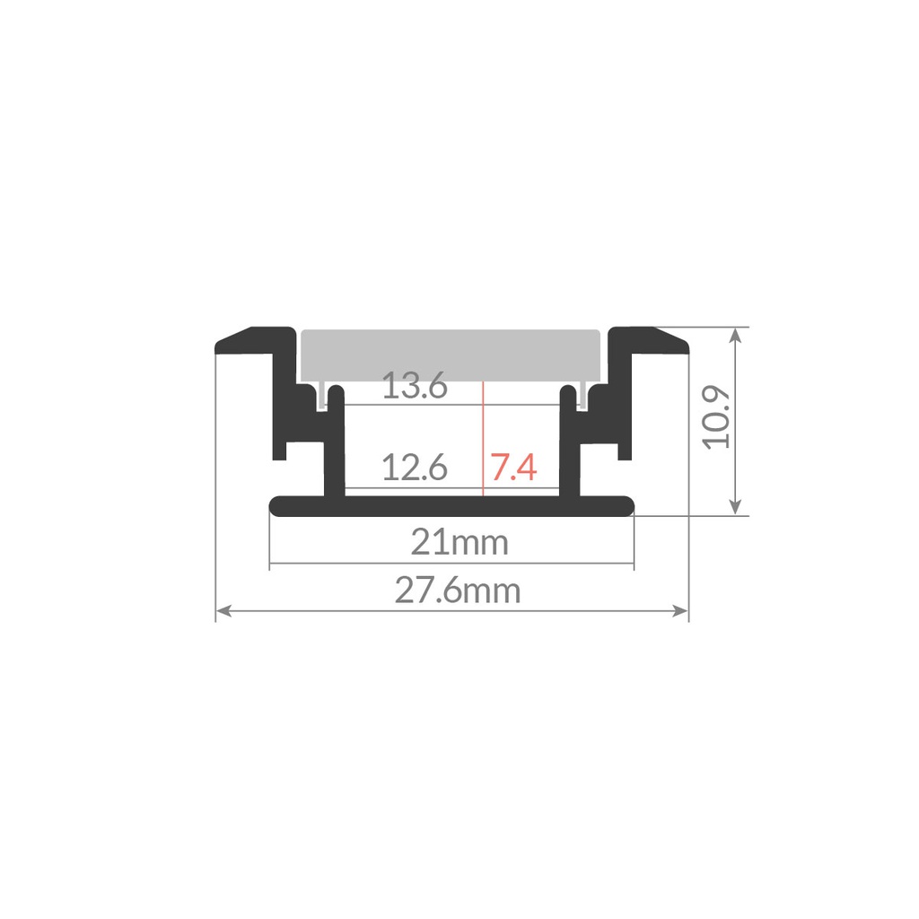 Kit perfil aluminio traslúcido empotrable suelo exterior 2M para tiras LED hasta 12mm