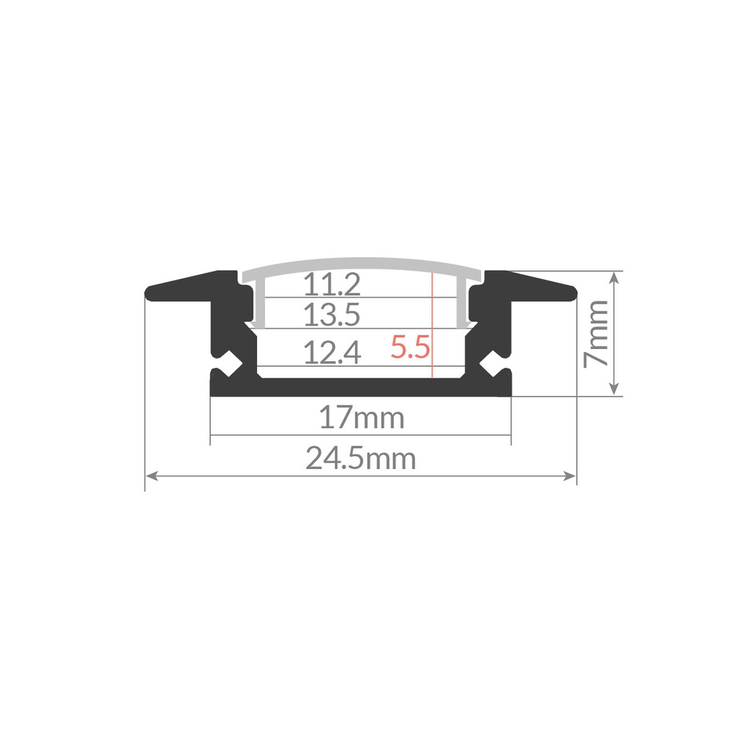 Kit perfil aluminio traslúcido empotrable 2M para tiras LED hasta 12mm Blanco