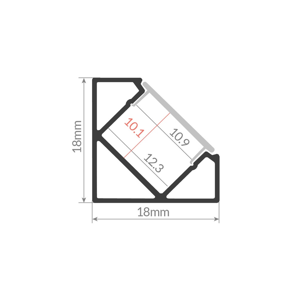 Kit perfil aluminio traslúcido esquinero curvo 2M para tiras LED hasta 12mm