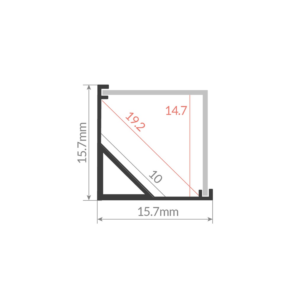 Kit perfil aluminio traslúcido esquinero recto 2M para tiras LED hasta 10mm