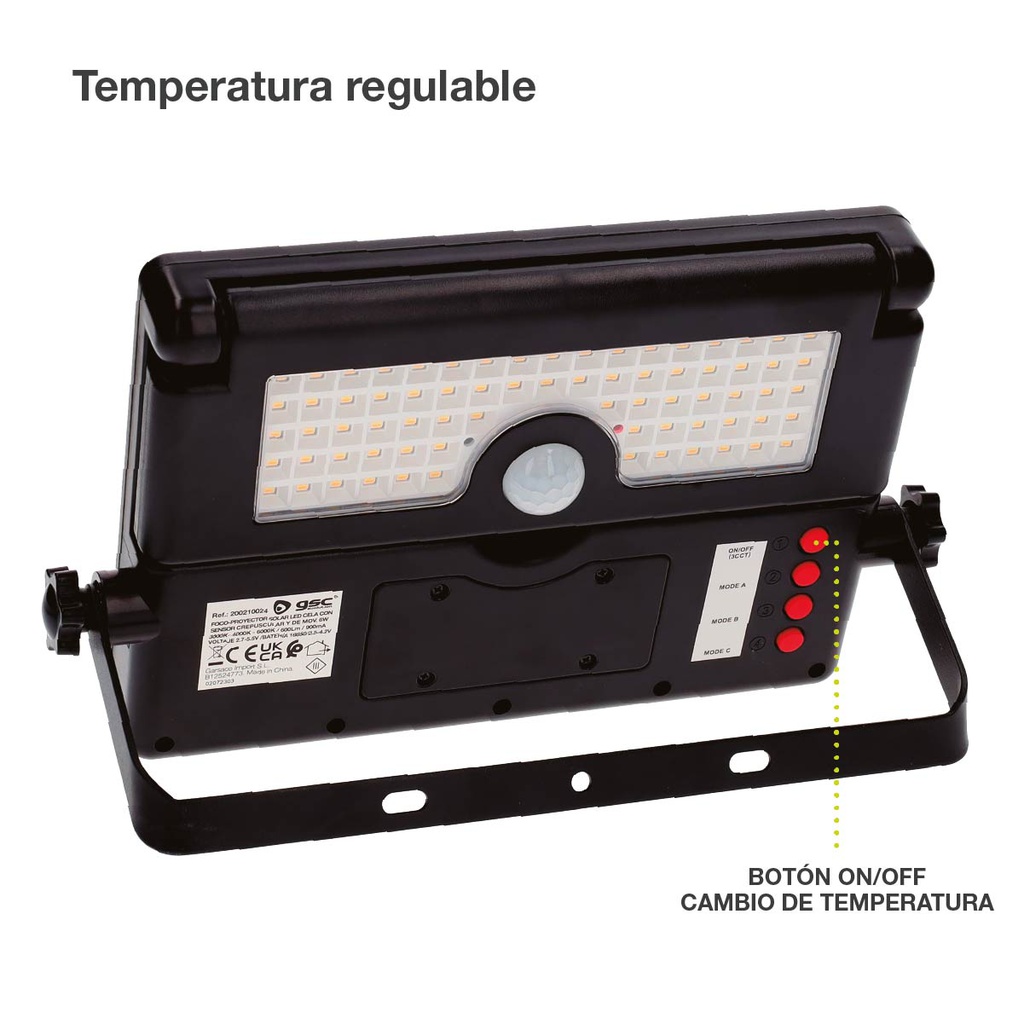 Foco proyector solar LED Cela con sensor de movimiento y crepuscular 6W 3000 - 4000 - 6000K IP54 Negro