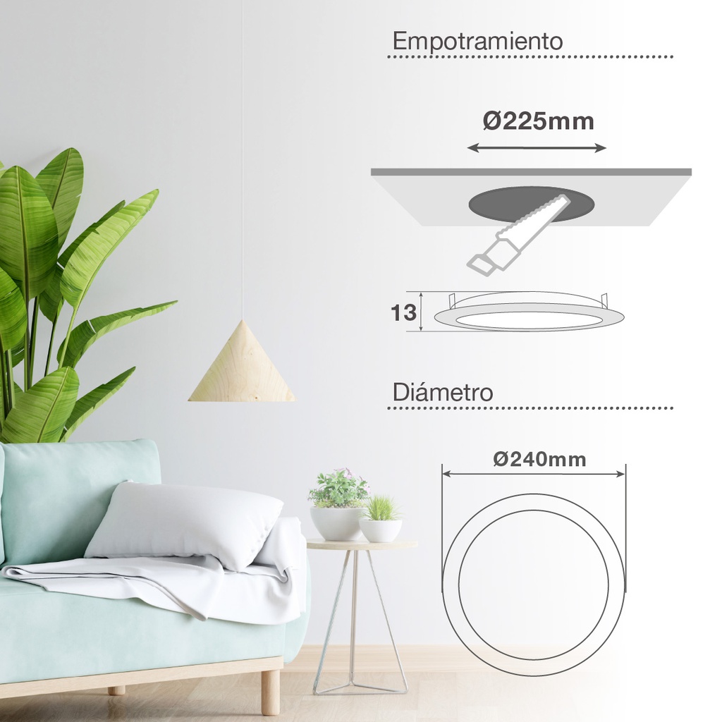 Downlight empotrable LED redondo Lonbo 20W 3000K Blanco