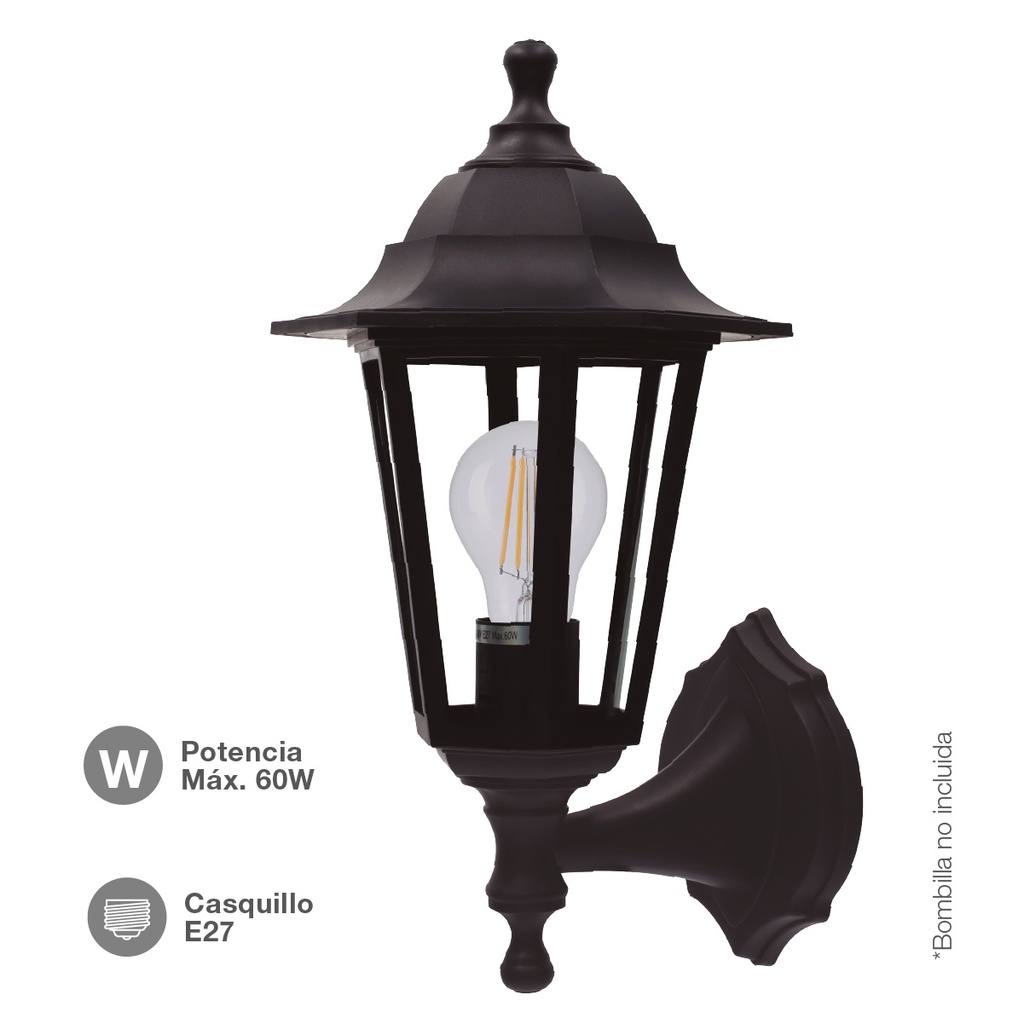 Farol de jardín brazo reversible Serie Bagan E27 IP44 Negro