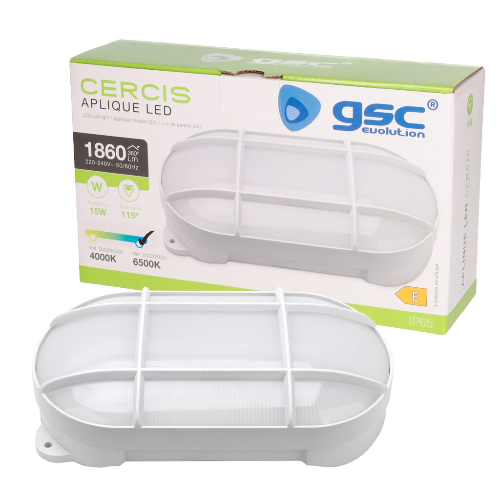 Aplique LED ovalado Cercis con rejilla 15W 6500K Blanco