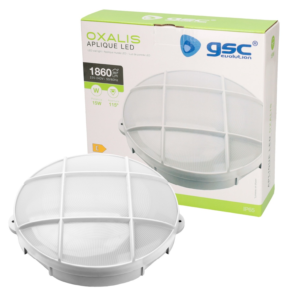 Aplique LED redondo Oxalis con rejilla 15W 6500K Blanco