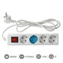 Base múltiple Serie Estándar 4T con interruptor (3x1.0mm) 1,5M Blanco