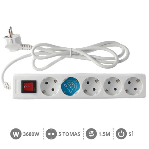 5 way socket White with switch (3x1.0mm) 1,5M wire