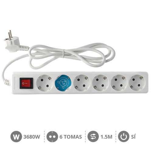 Base múltiple Serie Estándar 6T con interruptor (3x1.0mm) 1,5M Blanco