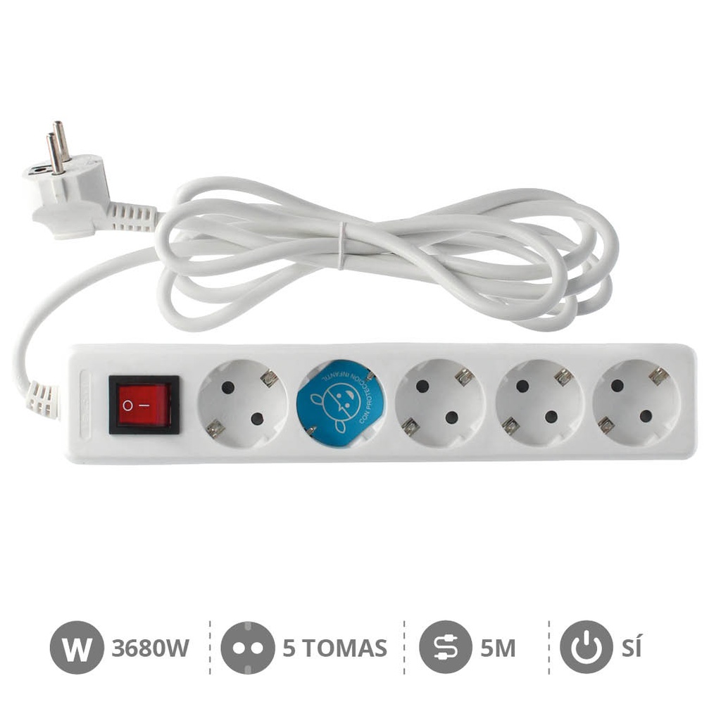 Extensão elétrica Série Estándar 5T com interruptor (3x1.5mm) 5M Branco