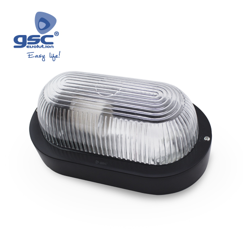 Aplique oval de plástico liso E27 60W 230V Preto