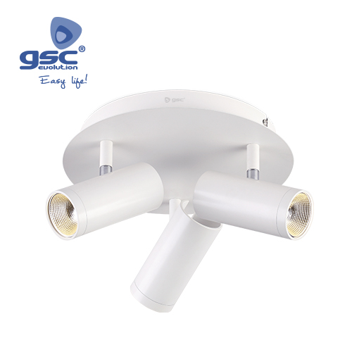 Spot de plafond triple circulaire GU10 Max.60 W Blanc