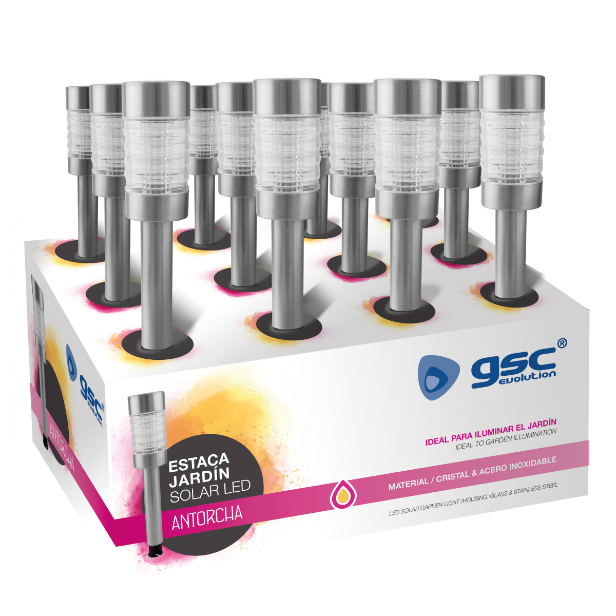 Estaca de jardin solar Antorcha 6000-6500K IP44 - 12un. caixa exp